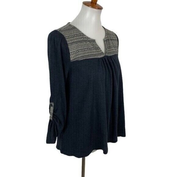 Altar’d State Navy Blue Boho Embroidered Top M Relaxed Fit 3/4 Sleeve Casual - Picture 4 of 7
